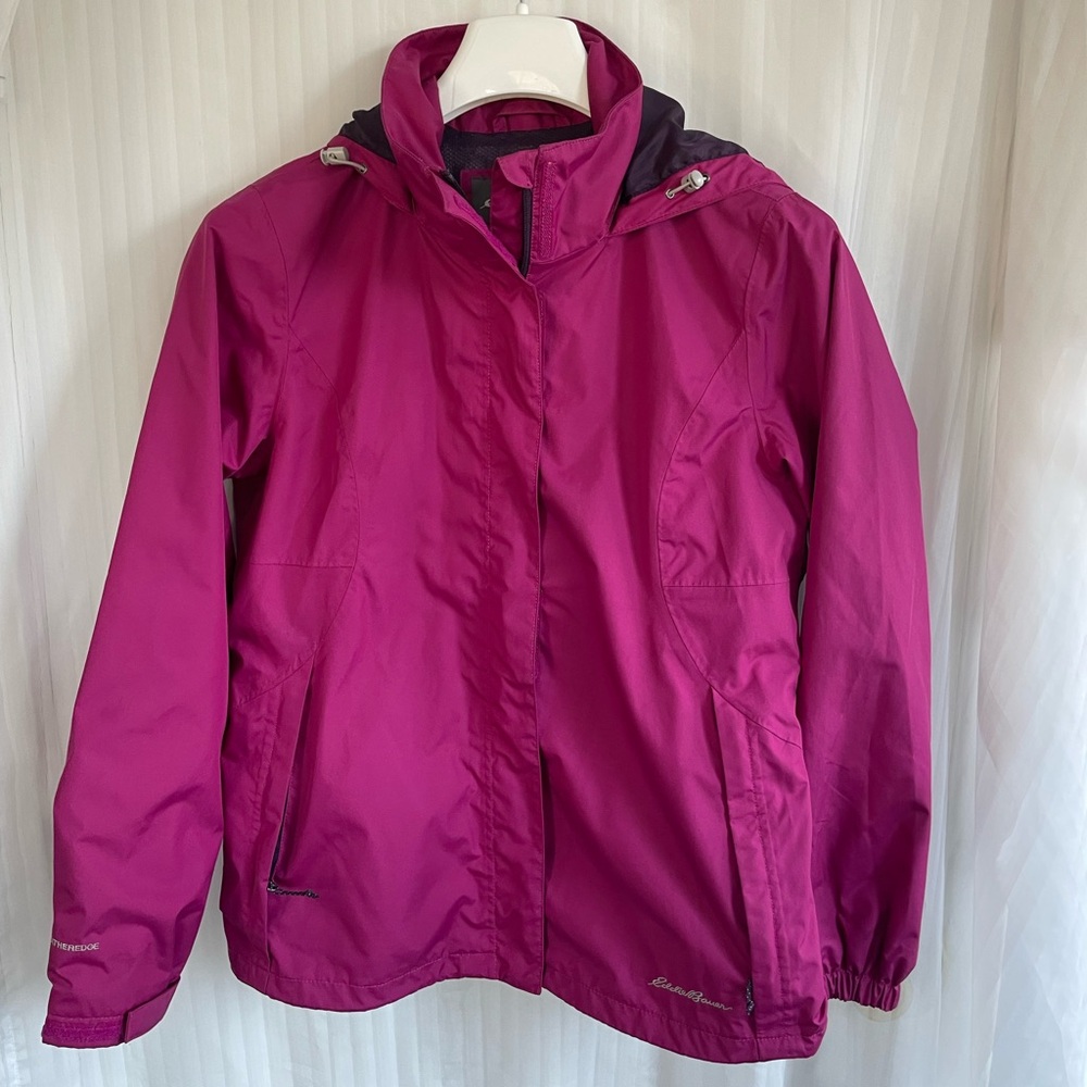 Eddie Bauer Fuchsia Hooded Windbreaker Jacket Shell, Medium